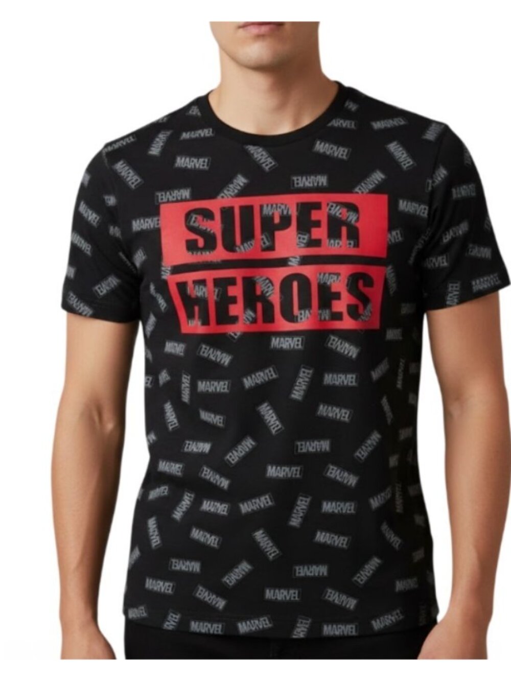 Marvel Super Heroes T-Shirt Small CH Black All Over Print AOP Made in Mexico